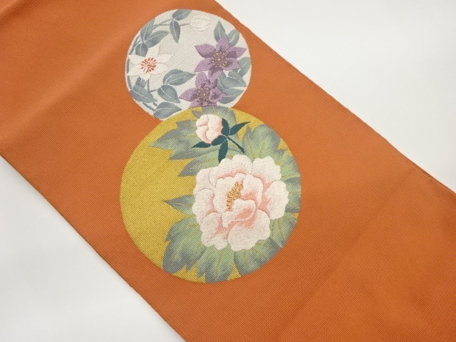 本場筑前博多丸文に草花模様織出し名古屋帯